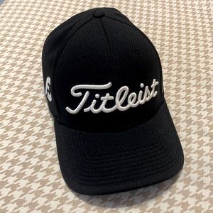 Titleist Pro V1 FJ golf hat. Adjustable. Black with white lettering. Like new!